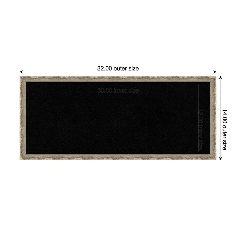 Mila Dark Silver Wood Framed Cork Board - Bulletin Board, Organization Board, Pin Board - Black - 32 x 14 in