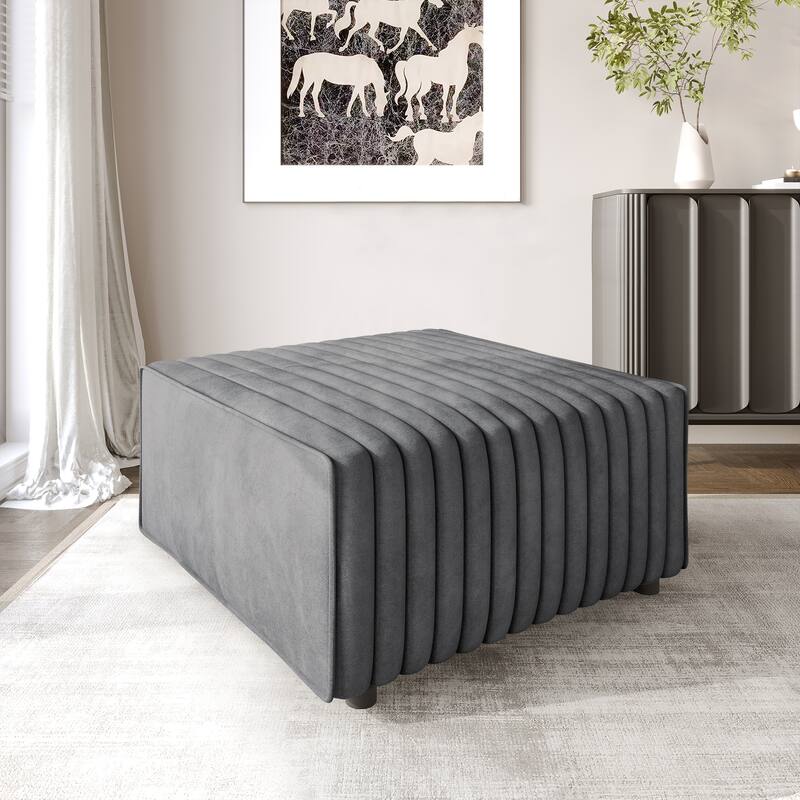 CraftPorch Contemporary Clean-Line Linen Upholstered Ottoman