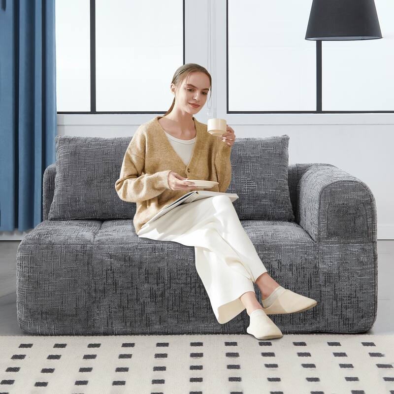 Chenille Loveseat Sofa Upholstered Deep Seat Sofa, Lounge Couch Corner Sofa Minimalist Modular Couches for Apartment