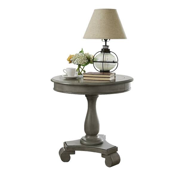 26-inch Round Wood Pedestal End Table in Gray with Scroll Legs - Bed ...