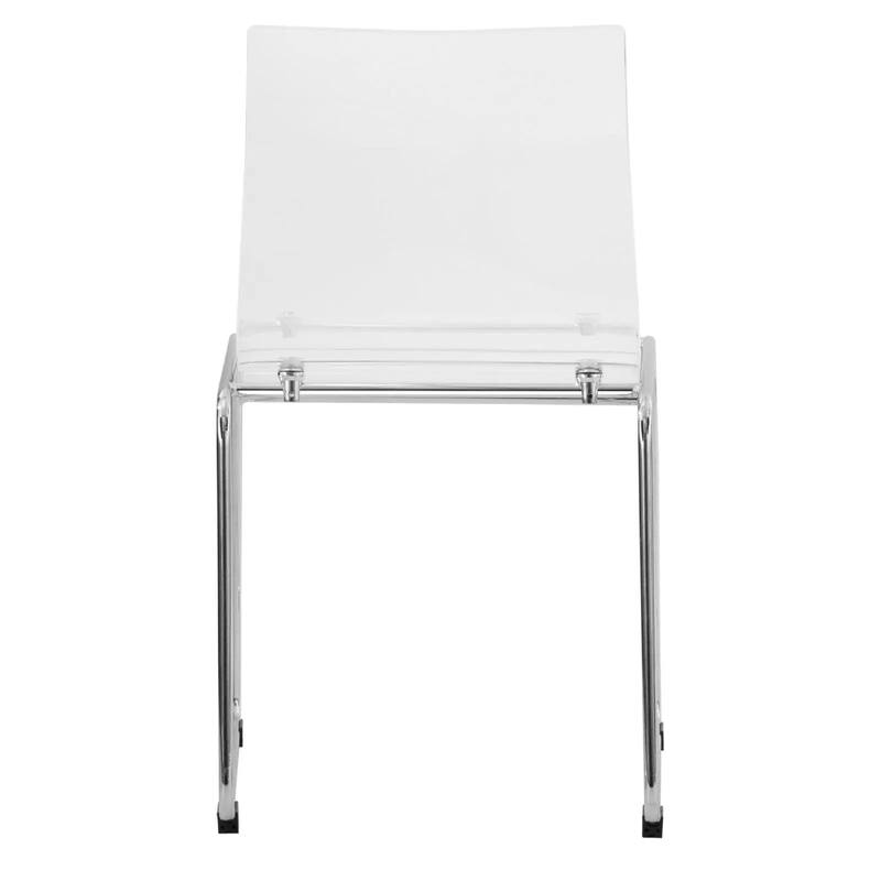 Lima Modern Contemporary Transparent Stackable Acrylic in Chrome Steel Dining Accent Side Chair Set of 4