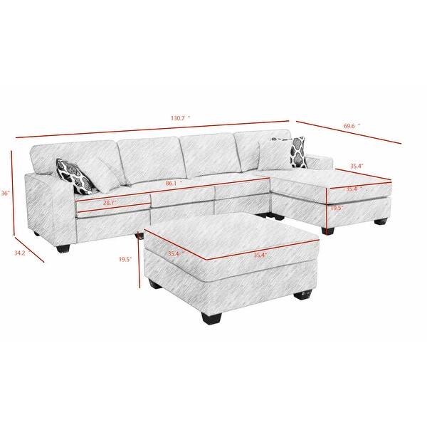 130'' Reversible Modular Sectional Sofa Couche With Ottoman Bed Bath