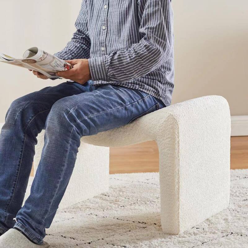 VANOMi Upholstered Pouf, Mid-Century Modern Ottoman, Cometemporary Foot Stool For Living Room Extra Vanity Seat For Small Space