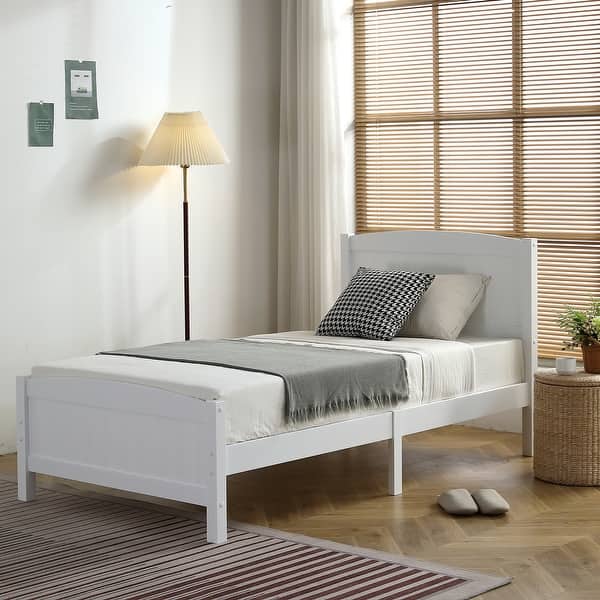 slide 2 of 15, White Twin Pine Single-Layer Core Vertical Stripe Full-Board Curved Bed Head White