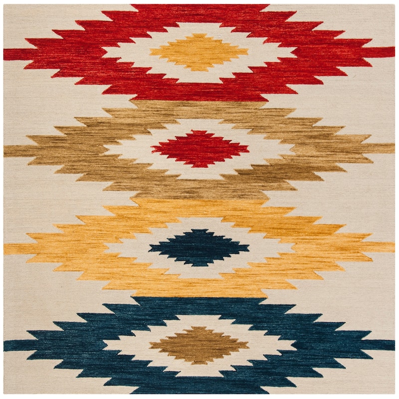 SAFAVIEH Handmade Aspen Ilijanka Boho Tribal Wool Rug - 7' Square - Ivory/Multi