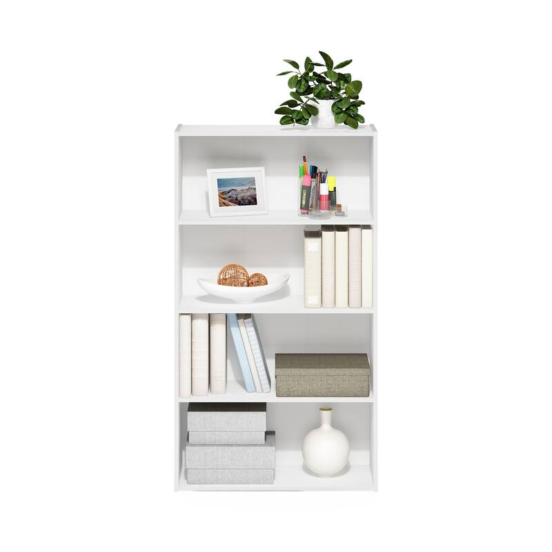 4 Tier Open Shelf Bookcase - White Storage Organizer for Living Room Bedroom