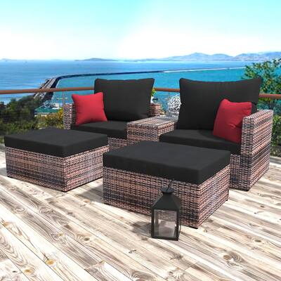 Nestfair Coline 5-Piece Wicker Patio Conversation Set with Black Cushions