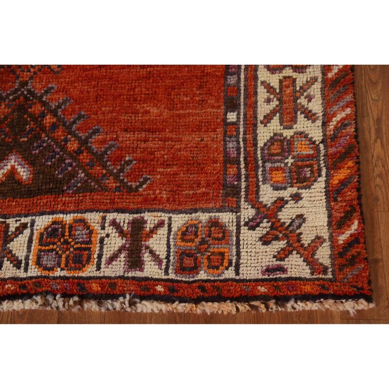 Geometric Qashqai Persian Vintage Runner Rug Handmade Wool Carpet - 4'5"x 13'3"