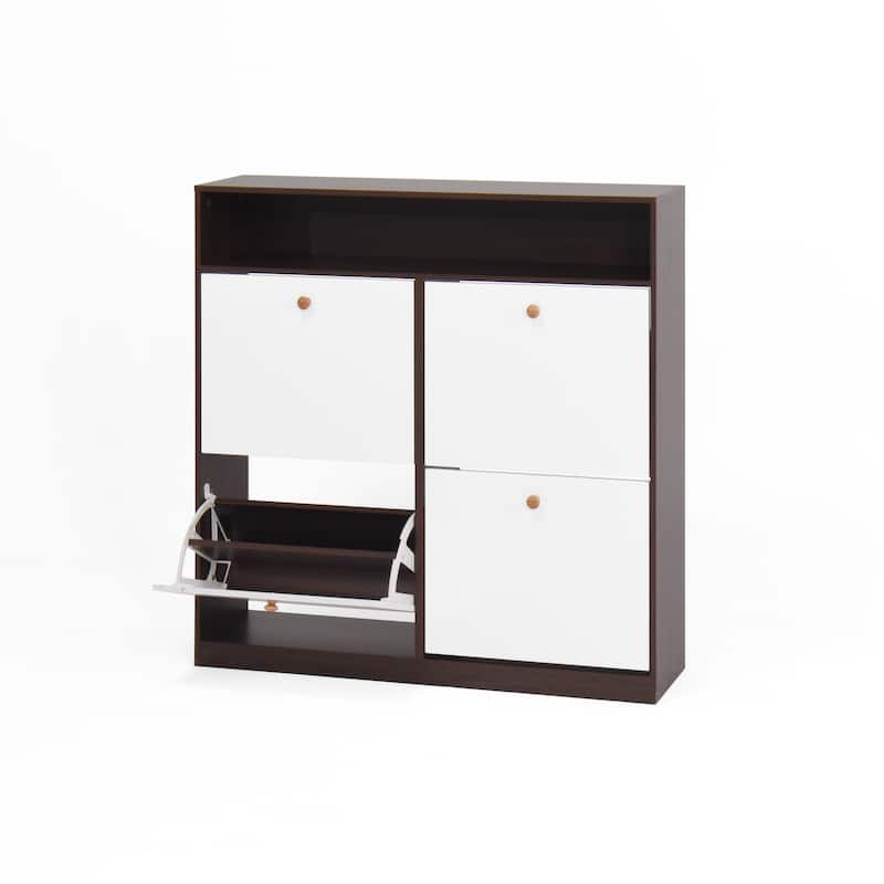 Shoe Storage Cabinet with 4 Flip Drawers , Shoe Rack Organizer Cabinet with wooden