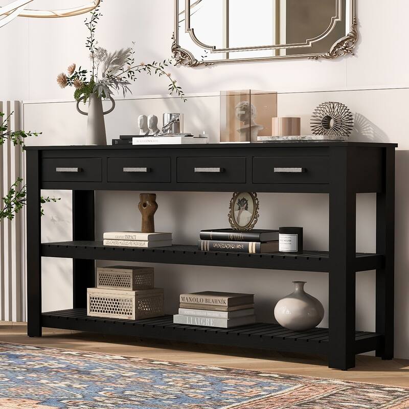Entryway Console Table with 4 Drawers and 2 Shelves