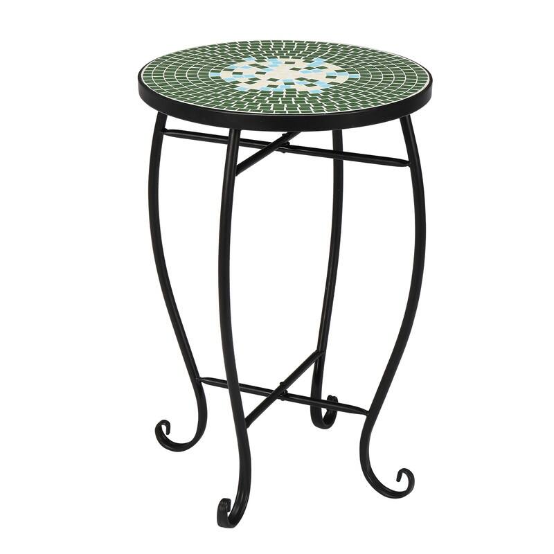 Mosaic Round Terrace Bistro Table Side Table With Coloured Glass - Green