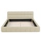 preview thumbnail 3 of 7, Beige Queen Size Grounded Bed Solid Wood Slat Support Low-Profile Platform Frame Edge Thick Fabric Frame Futon Headboard
