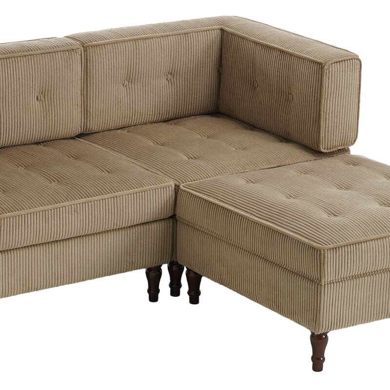 4-Piece 98" W Upholstered Modular Corduroy Sectional Sofa