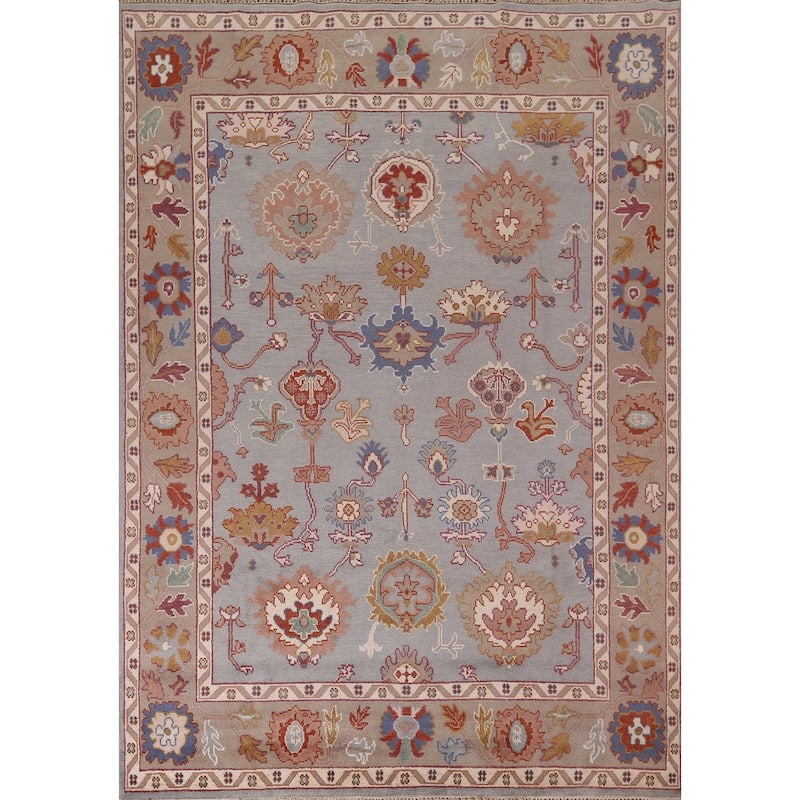 Blue Oushak Indian Area Rug Hand-Knotted Wool Carpet - 7'11"x 10'0"