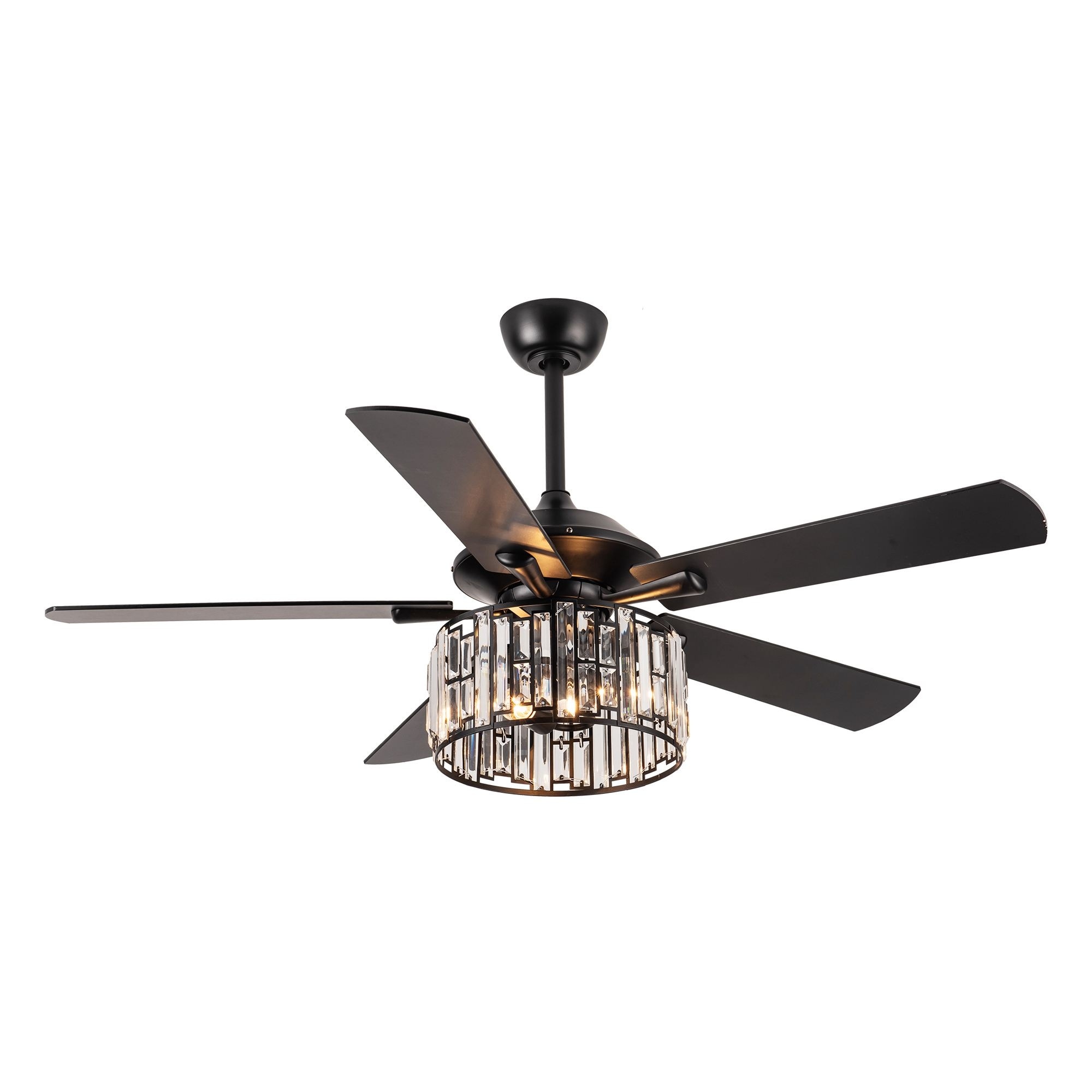 5 Black Blades Clear Crystal Ceiling Fan with Light and Remote Control for  Living Room