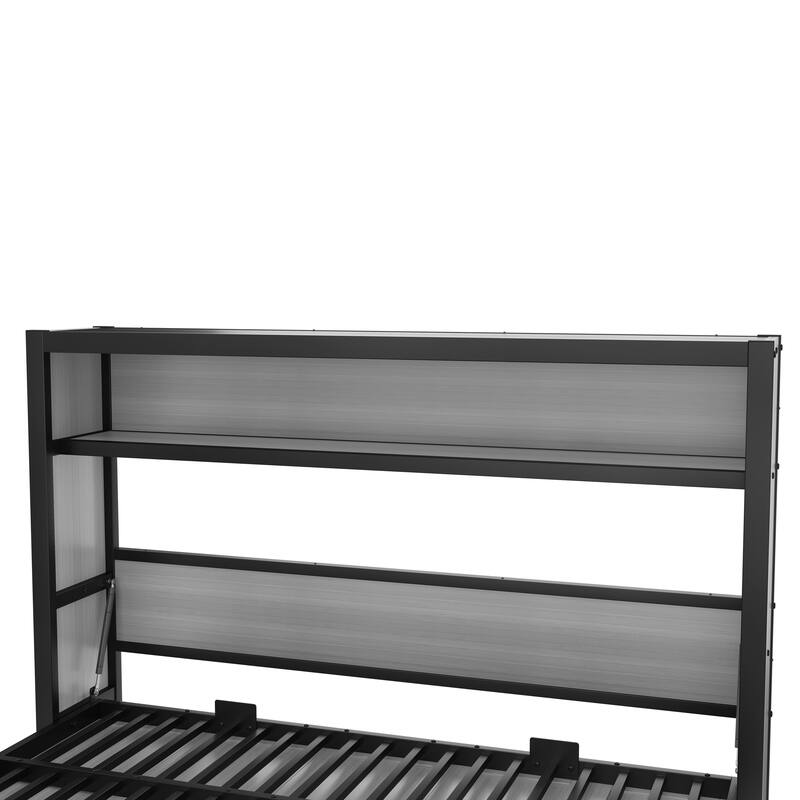 Roomfitters Twin Size Metal Murphy Bed with Shelves, Foldable Wall Bed Frame with Space-Saving Design
