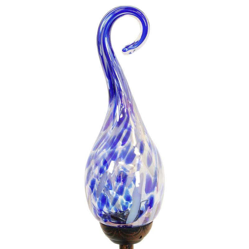 Exhart Solar Hand Blown Pearlized Glass Spiral Flame Garden Stake with Metal Finial Detail, 36 Inch