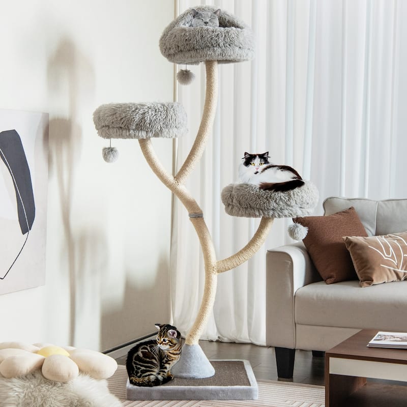 70" Tall Cat Tree 4-Layer Cat Tower with 3 Perches and Dangling Balls - 23.5" x 23.5" x 70"