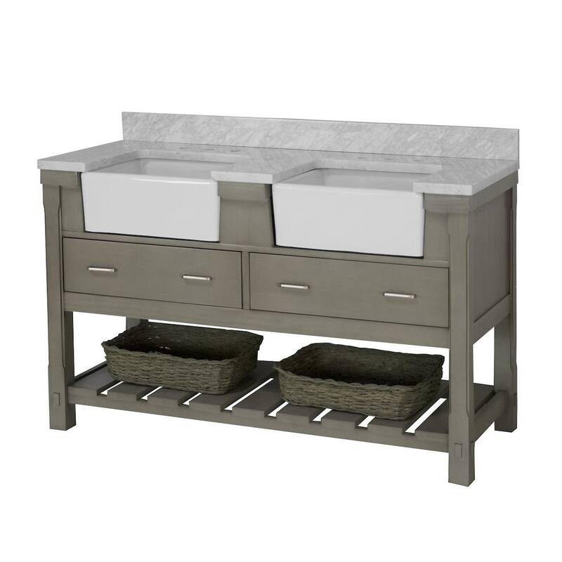 KitchenBathCollection Charlotte 60" Double Farmhouse Vanity with Carrara Marble Top