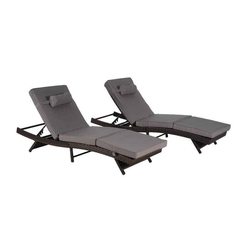 2 Piece Outdoor Wicker Long Reclining Chair Set, Sunbathing Recliner for Beach Poolside Garden
