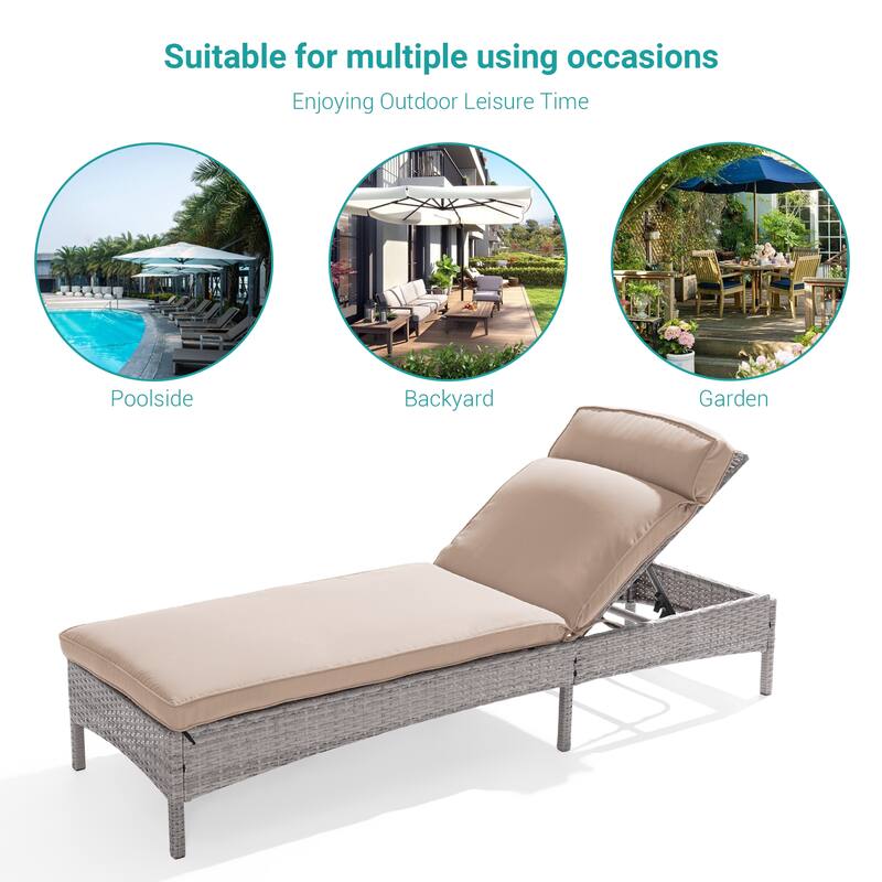 BONOSUKI Lounge Chaise Patio Rattan Chair Adjustable Inclination Angle