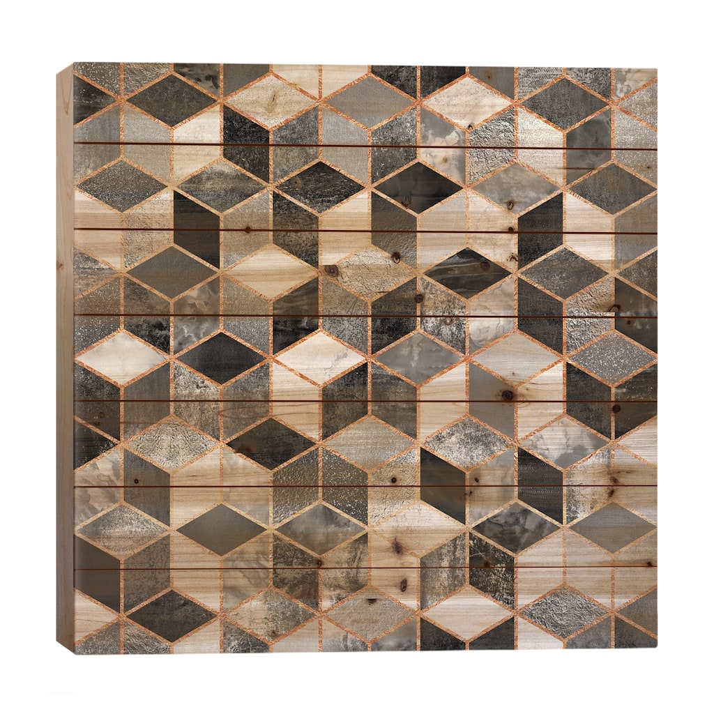 Black And White Cubes Print On Wood by Elisabeth Fredriksson - Multi-Color