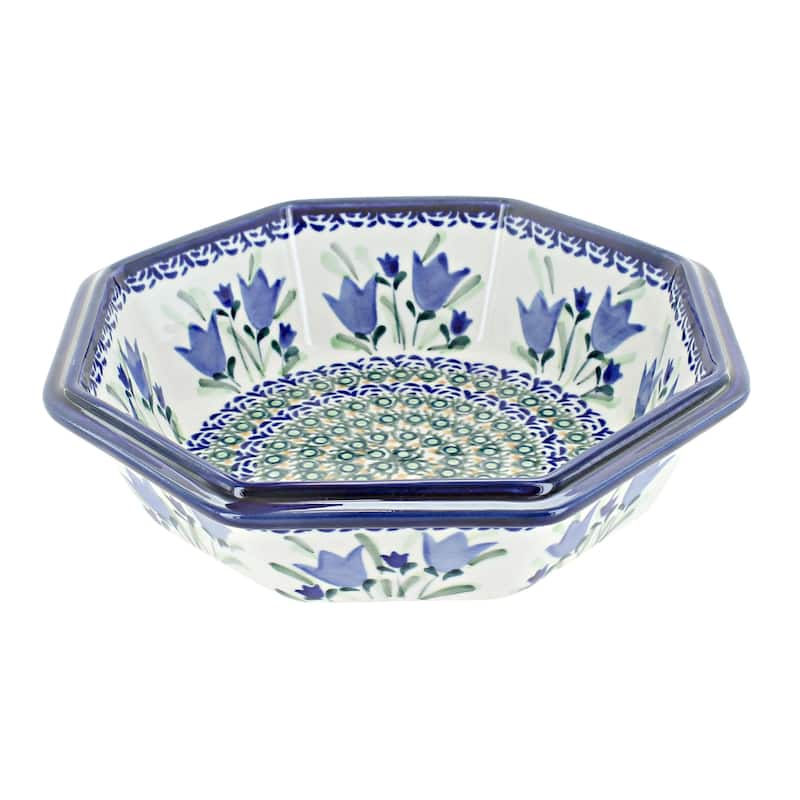 Blue Rose Polish Pottery 238 Zaklady Large Octagonal Bowl - Blue Tulip