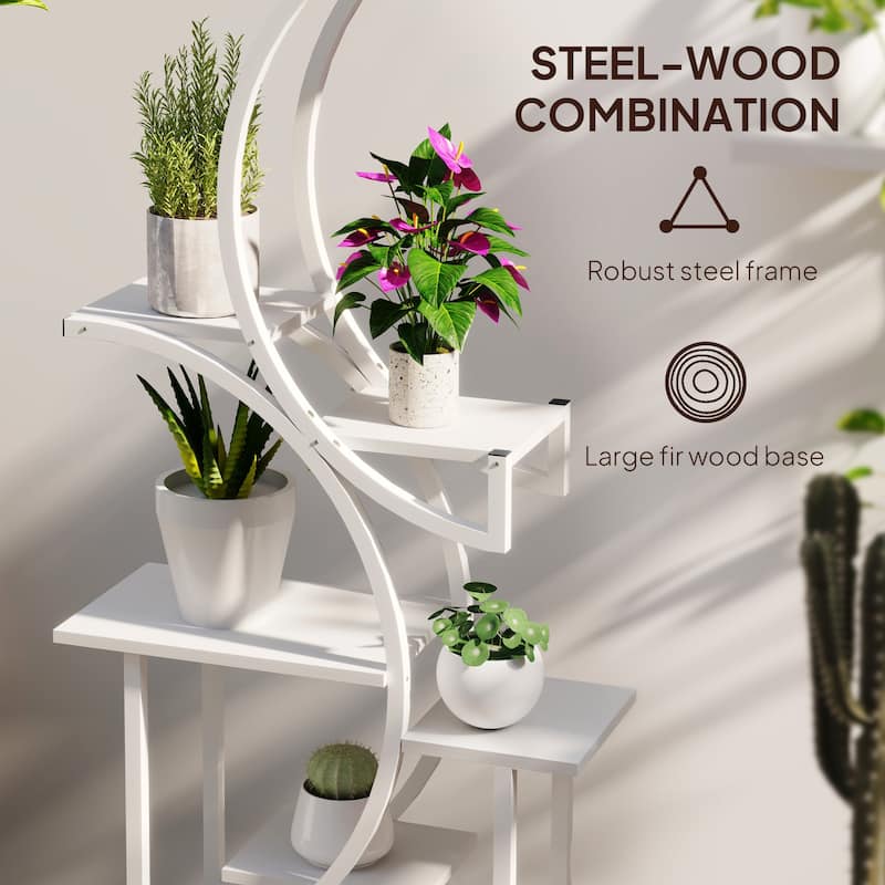 Eight-Tier Corner Plant Stand with S-Shaped Steel Frame and Fir Wood Shelves for Home Decor - 24.4" W x 10.2" D x 61.8" H