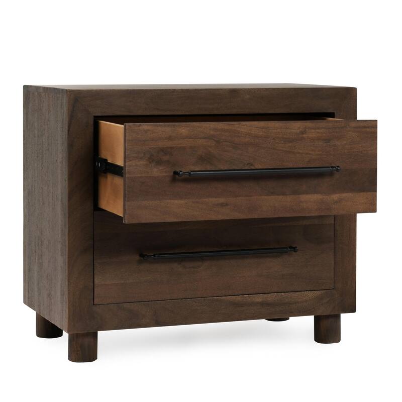 Classic Home Jaxon Two-Drawer Acacia Wood Nightstand in Cocoa Brown