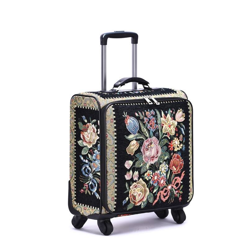 Mellow World Hand Beaded Floral Rolling Carry-on Tote Bag