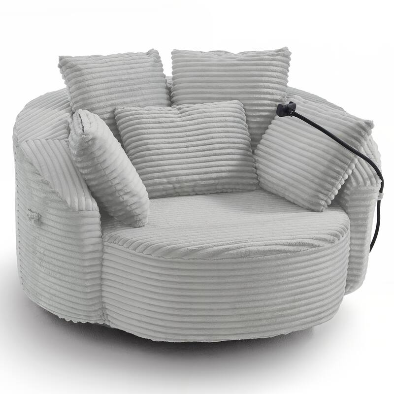 360° Swivel Chair Accent Barrel Chair Corduroy Round Sofa Chair