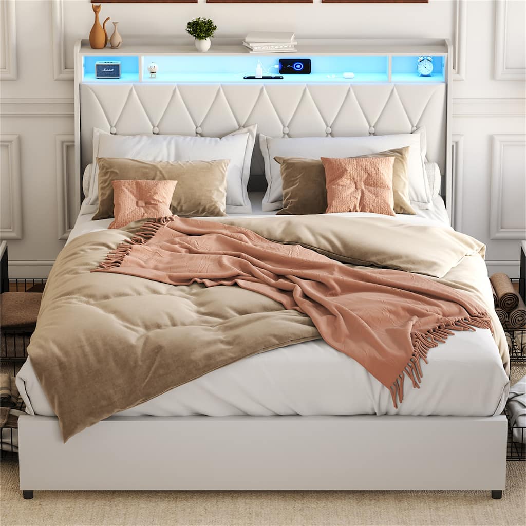 Full Bed Frame with Ergonomic Headboard
