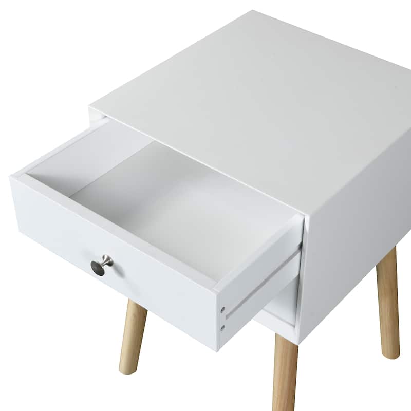 Side Table,Bedside Table with 2 Drawers and Rubber Wood Legs, Mid-Century Modern Storage Cabinet for Bedroom Living Room