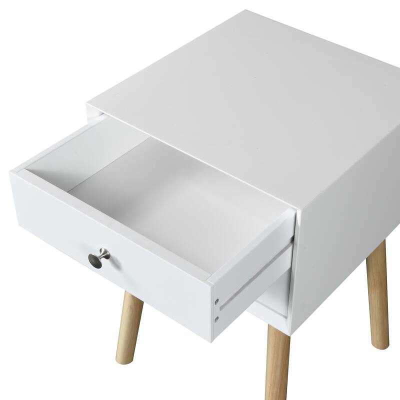 Side Table, Bedside Table With 2 Drawers And Rubber Wood Legs