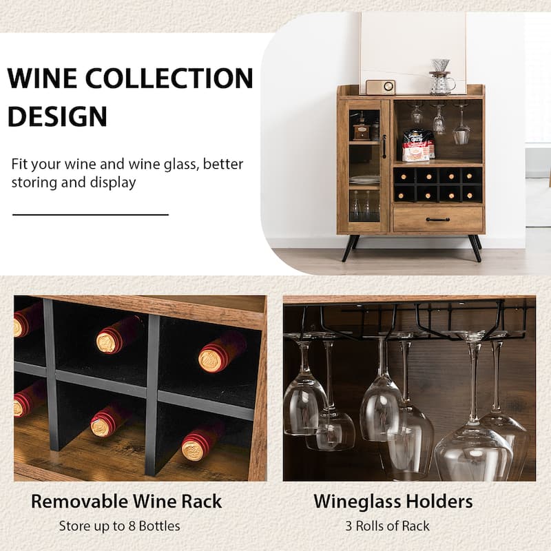 Wooden Buffet Storage Sideboard Standing Wine Cabinet with Drawer
