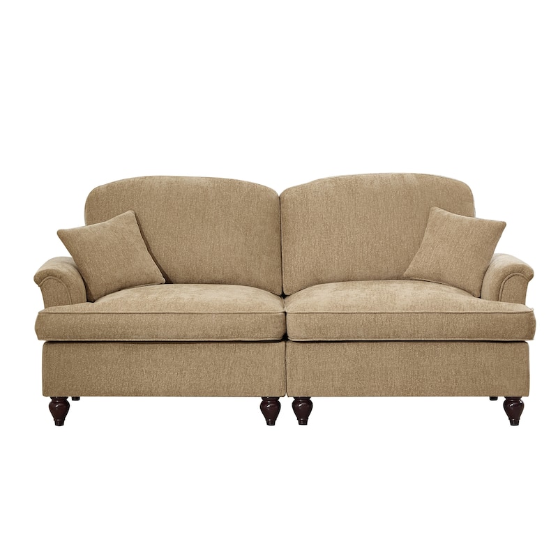 Mid-Century 2-Seat Sofa Couch with Flared Arms & Removable Ruffled Skirts, Retro Chenille Upholstered Loveseat for Living Room