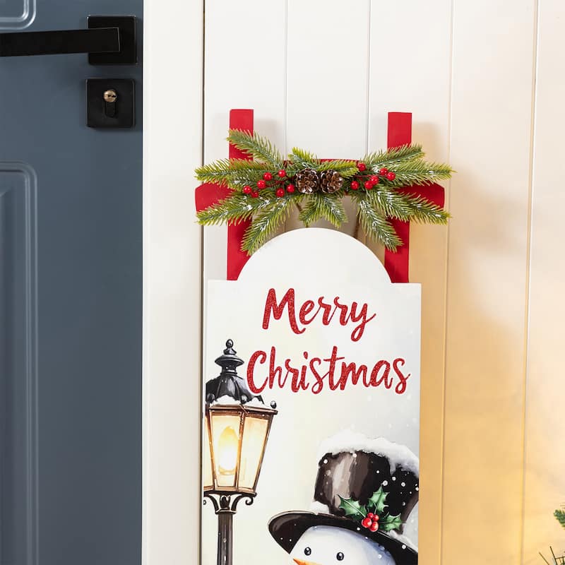 Glitzhome 36"H Wooden Christmas Snowman Sleigh Porch Sign - Multi