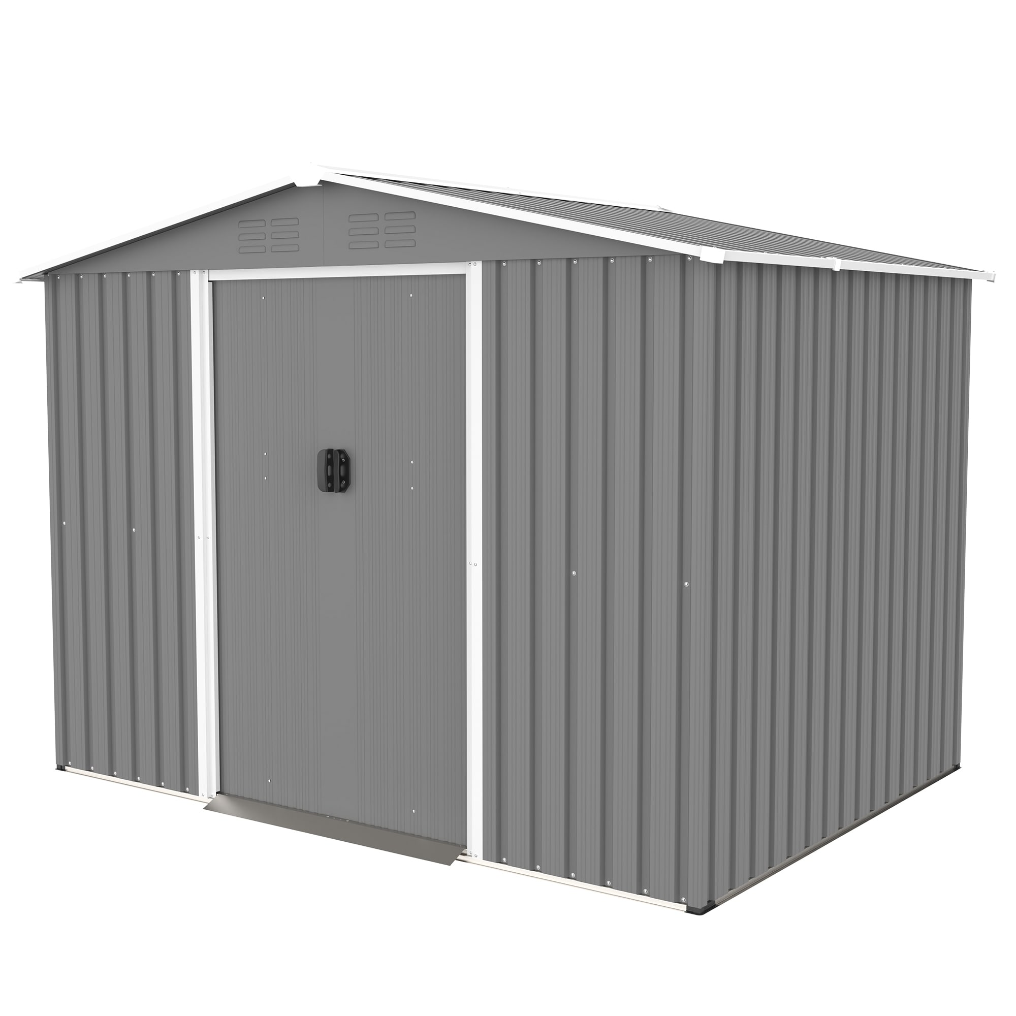 8x6 FT Outdoor Tool Storage Shed with Metal Foundation & Lockable Doors, All Weather Metal Sheds, Gray