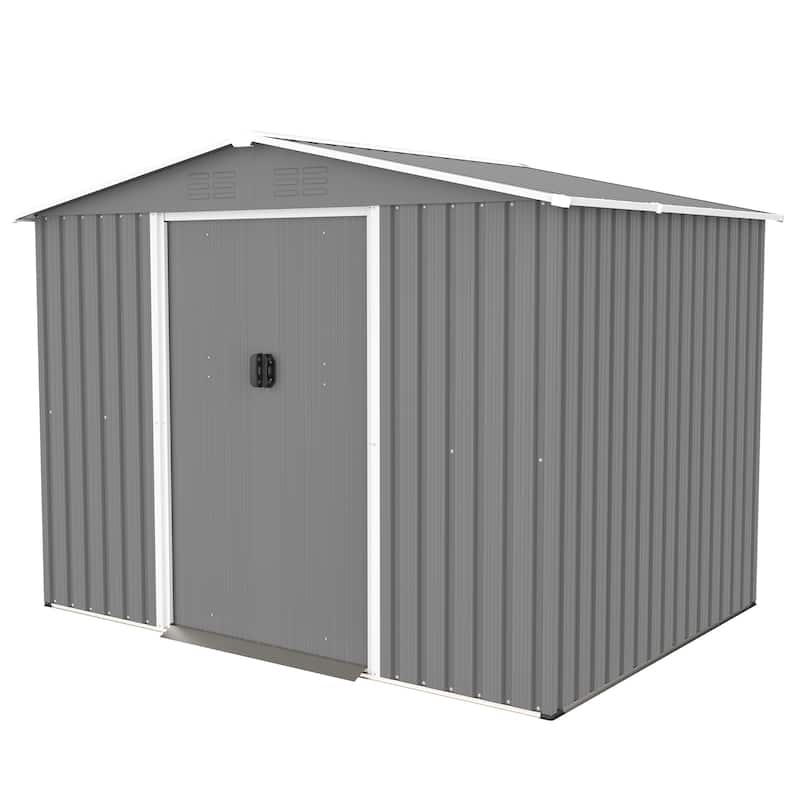 GDFStudio - Evelyn Spacious Outdoor Waterproof Tool Storage Shed with Durable Metal Frame - Gray With Floor Frame - 8x6 FT