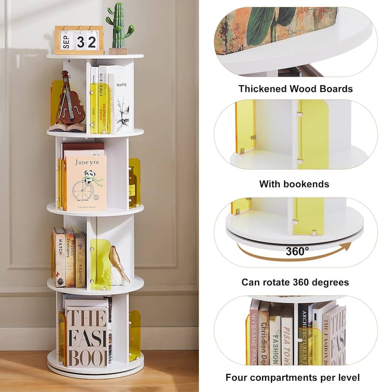 VECELO 5-Tier Rotating Bookcase 7.18" Bookends 50.39" Tall Space-Saving Design for 80-100 Books Bookcase