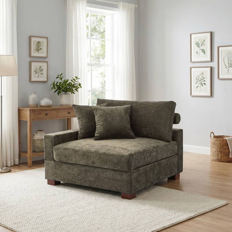 Chenille Upholstered Armless Accent Chair With Plush Cushion - ARMCHAIR - Camel/left facing