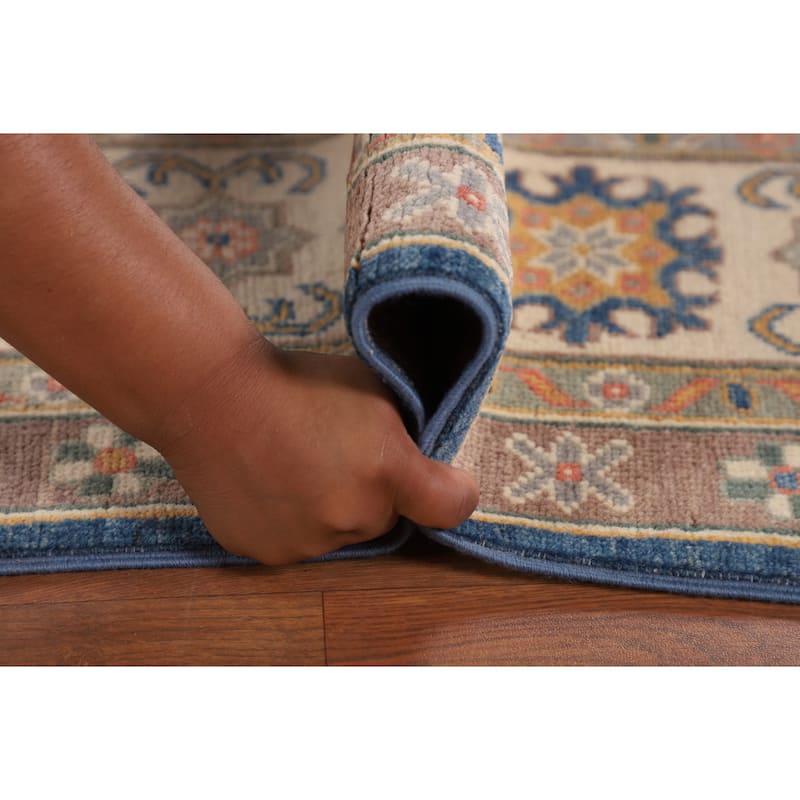 Blue Geometric Kazak Oriental Rug Handmade Traditional Wool Carpet - 6'8" x 10'0"