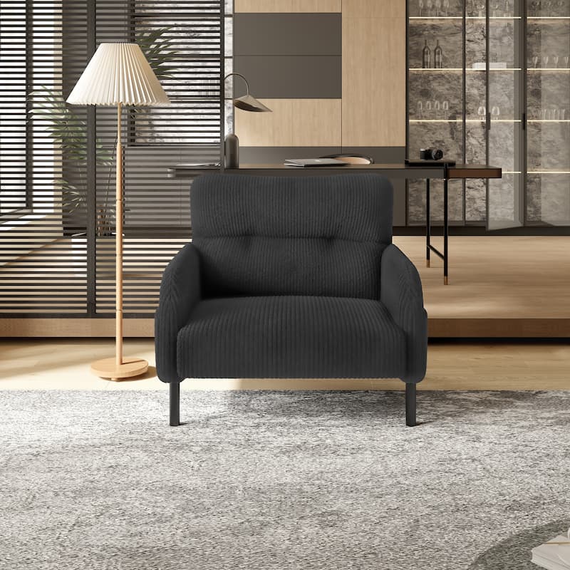 HOMEFUN Corduroy Upholstered Comfortable Single Wood Frame Armchair for Living room and Bedroom - Grey