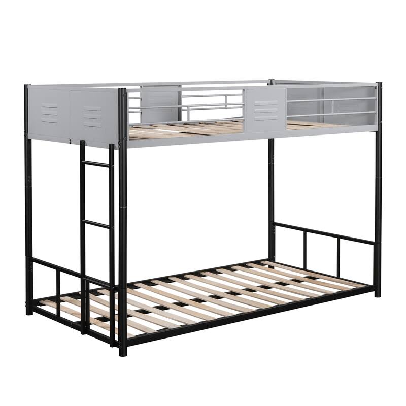 Metal Twin over Twin Bunk Bed with Vent Board and Safety Guardrail