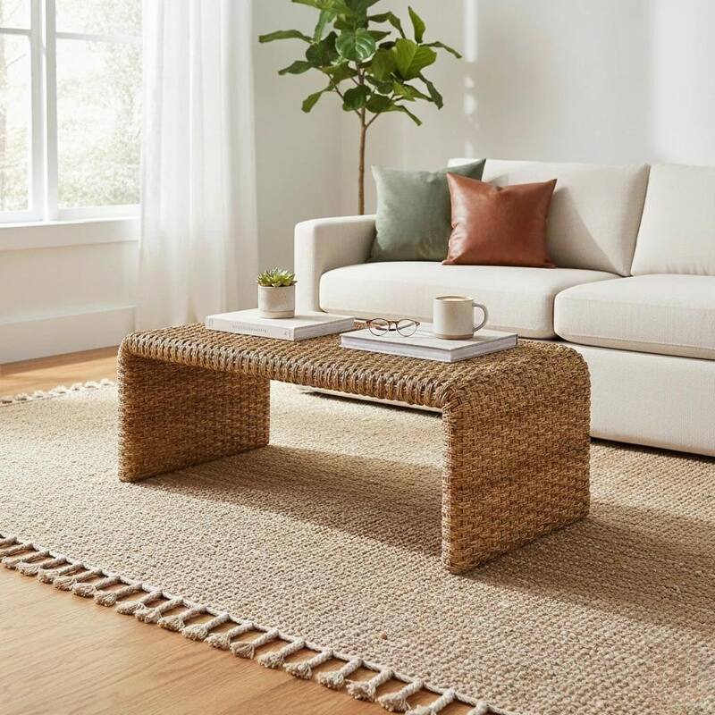 NPD Furniture Vaine Bohemian Woven Abaca Coffee Table or End Table