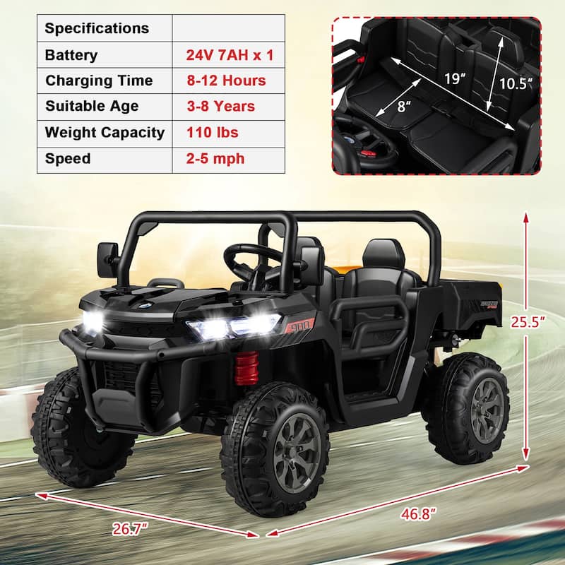 Gymax 24V Kids Ride On Dump Truck 2-Seater Electric Truck w/ Remote