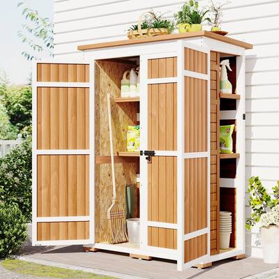 5.5ft x4.1ftWood Storage Shed with Waterproof Asphalt Roof and Four Lockable Doors