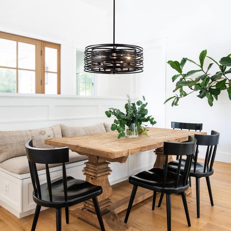 Farmhouse 5-Light Metal Drum Shape Pendant Light for Kitchen Island Entryway