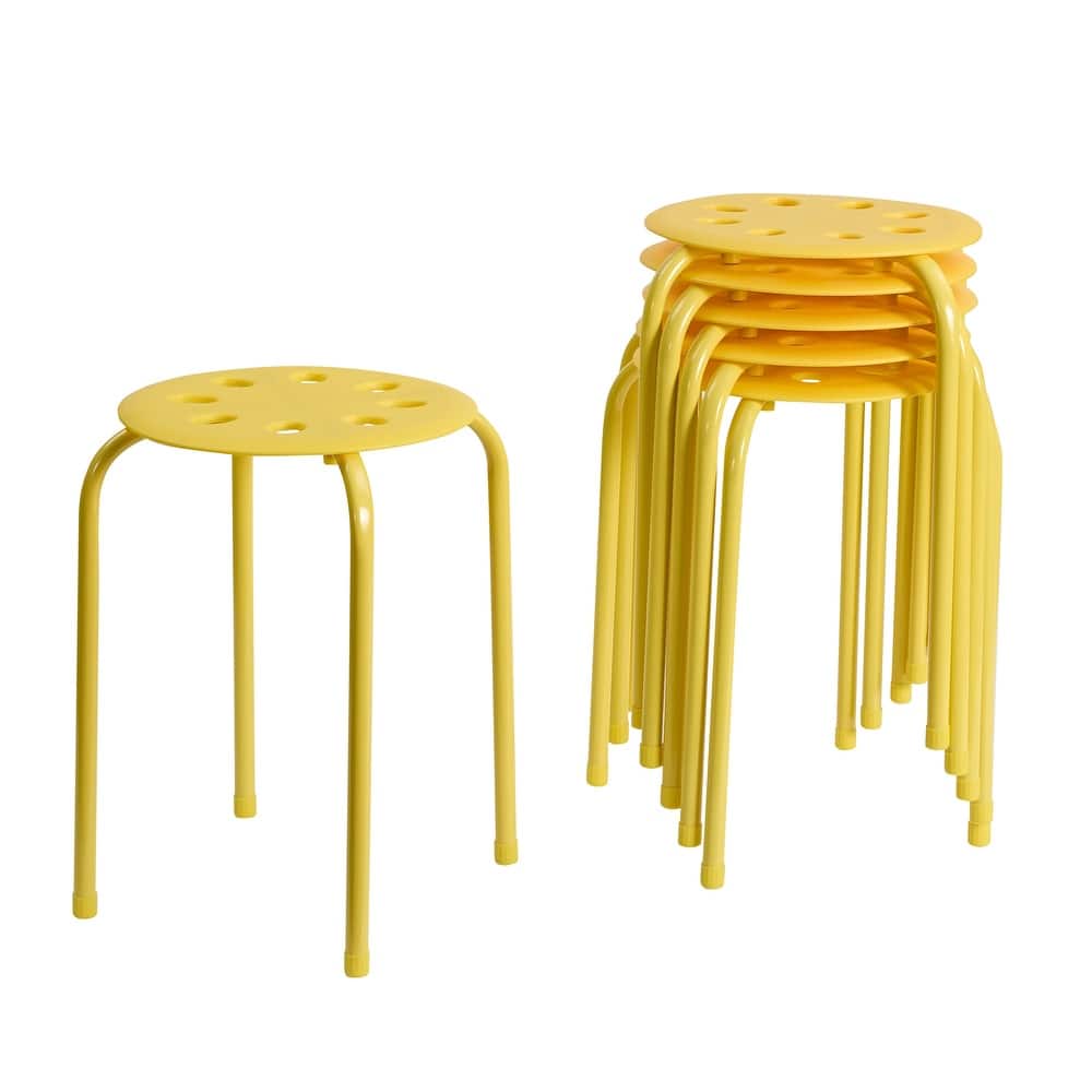 Javlergo 6-Pack Stackable Plastic Stools with Stainless Steel Legs Lightweight Round Stool Set with 8 Holes for Indoor Outdoor