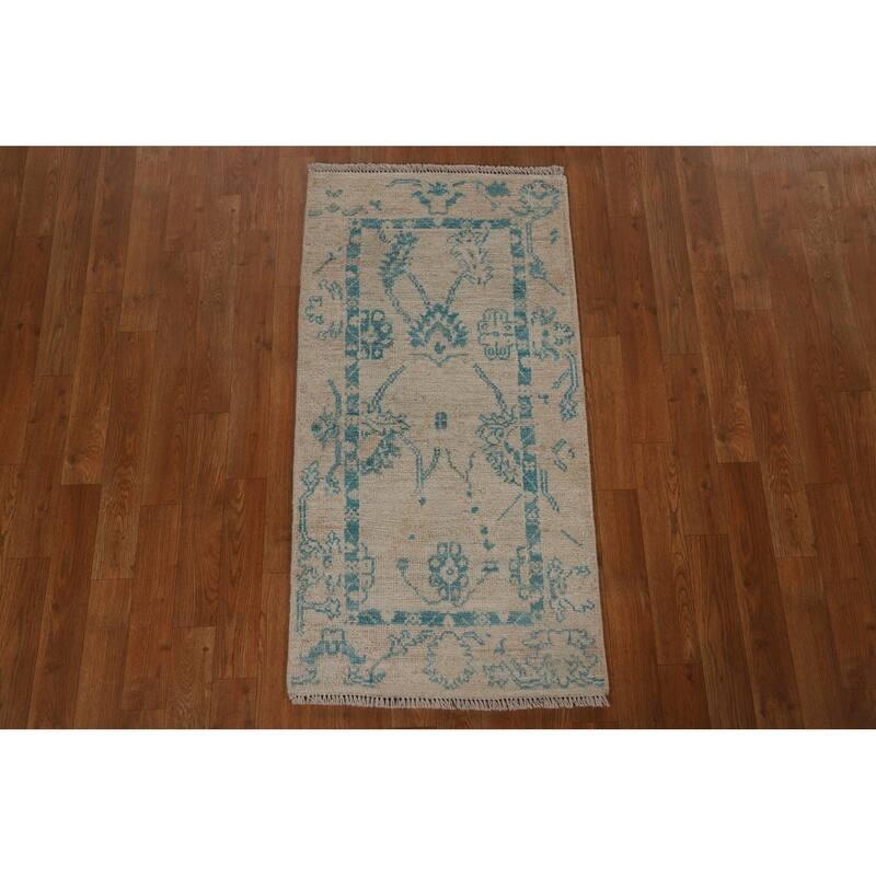 Geometric Oriental Oushak Turkish Wool Rug Hand-knotted Foyer Carpet - 2'0" x 3'11"